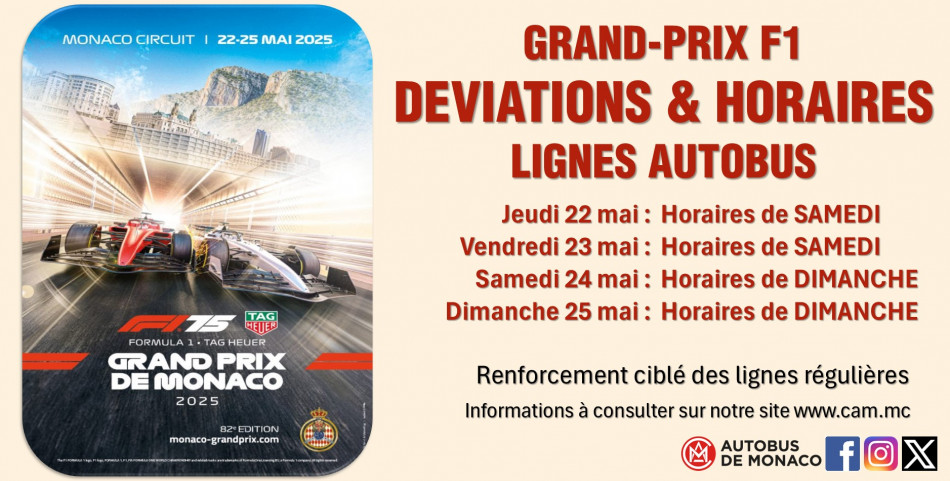 82ème Grand-Prix de F1 de Monaco - Déviations et Horaires bus